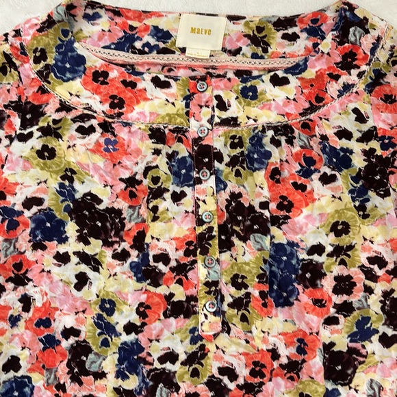 Maeve by Anthropologie Pansy Field Floral Peplum Peasant 3/4 Sleeve Top Size 4 - Picture 5 of 7
